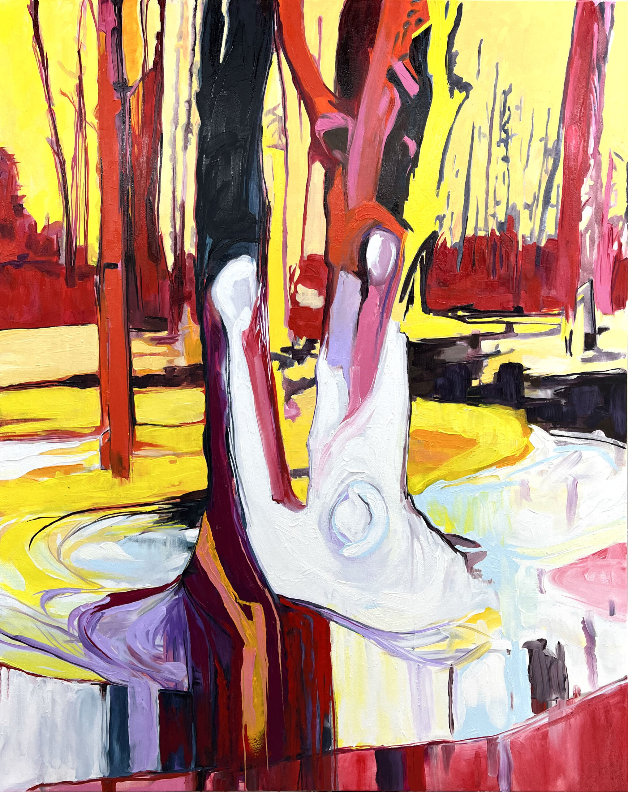 Ann Morgan, Unnatural series, Waiting, Wading, Oil on Canvas, 60 x 48 inches